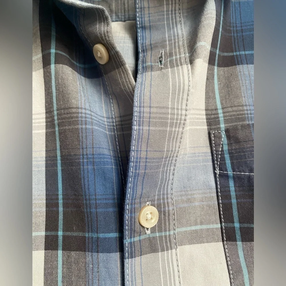 Men’s The North Face Plaid Short Sleeve Hammetts Button Down Blue Gray Size XL